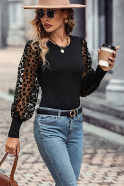 Bonita Leopard Mesh Sleeve Top