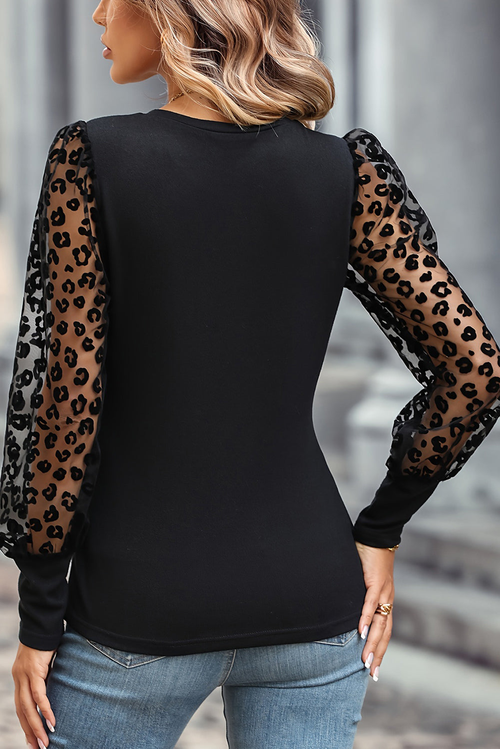 Bonita Leopard Mesh Sleeve Top