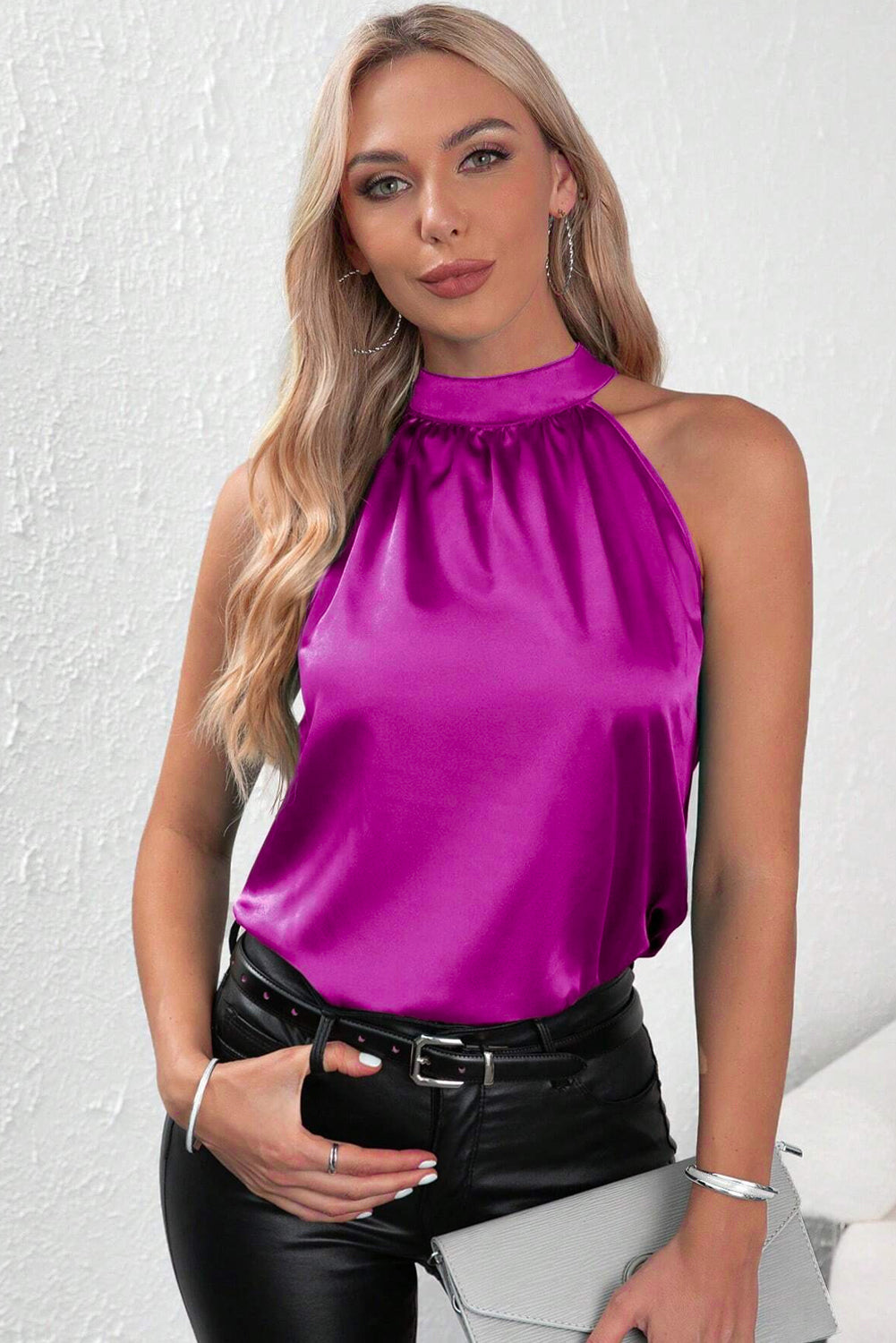 Where Is The Meeting Halter Satin Top